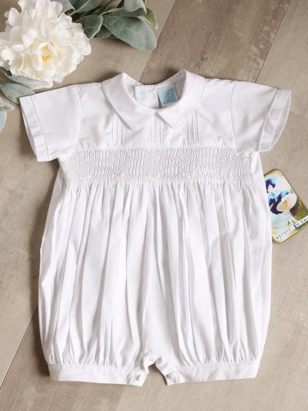 White Smocked Heirloom Romper Pintucks Baby Ring Bearer Boys Special Occasion
